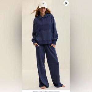 Aerie Essential Waffle Set Navy Blue Large Hoodie Small Short Pants NWT